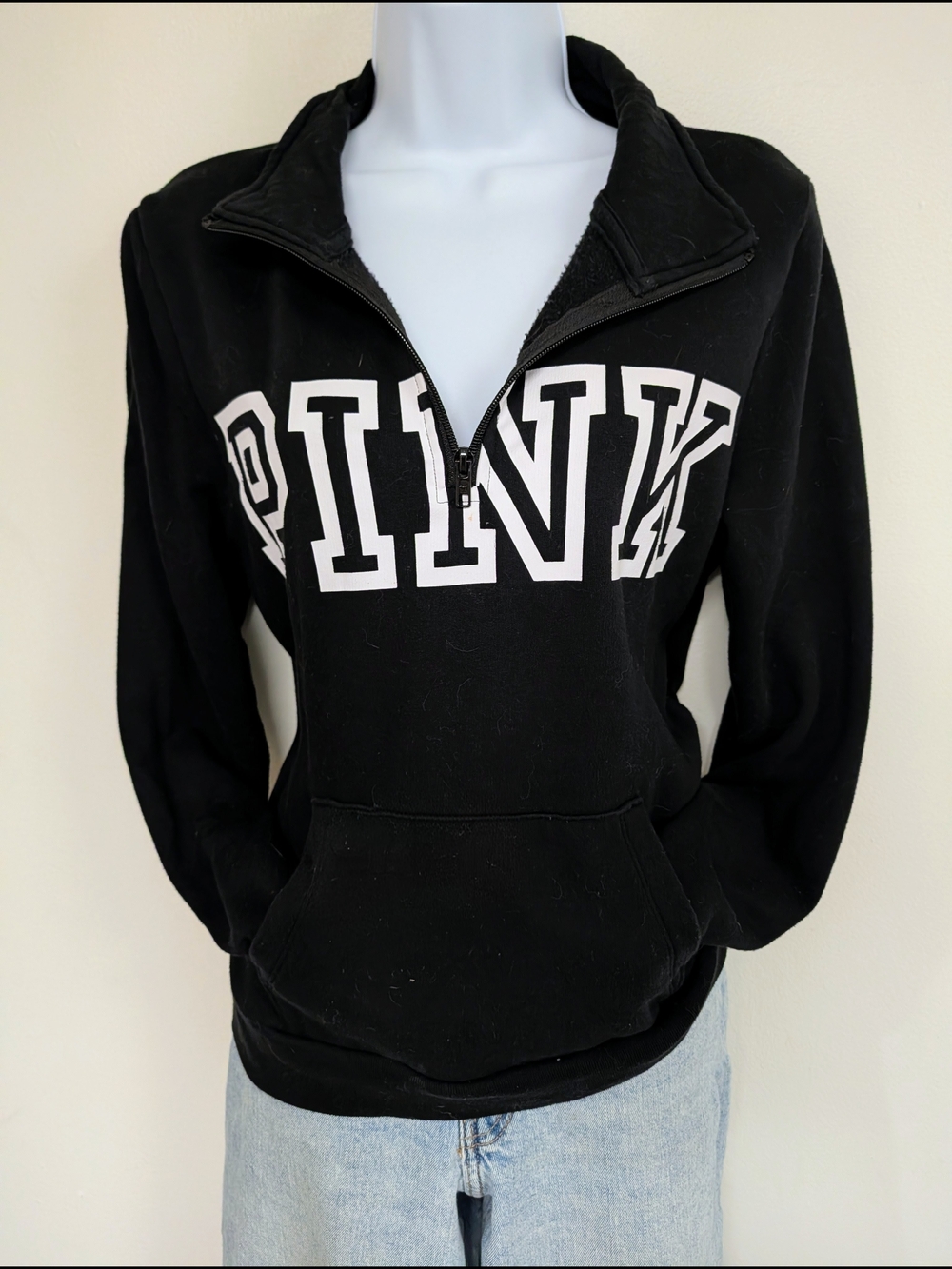 PINK Victoria's Secret Half-Zip Pullover Sweatshirt - Black